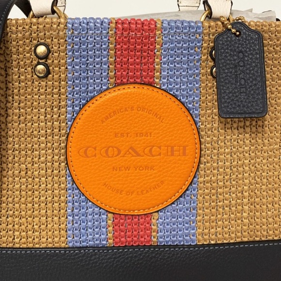 Coach Multicolor Woven Straw Satchel with Leather Trim - Picture 7 of 10